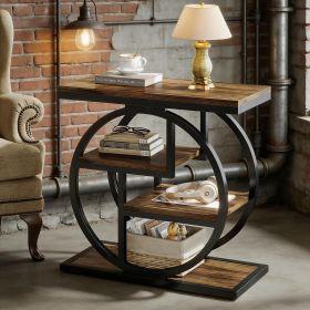 Wood End Table, 4-Tier Side Table with Storage Shelves