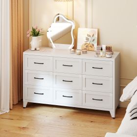 9 Drawer Dresser for Bedroom, Metal Profile Chest of Drawers, White Bedroom Dresser with Storage Drawers for Closet, Hallway, Entryway
