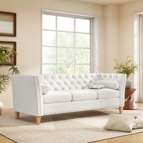 Elegant Transitional 3-Seat Sofa with Flared Arms, Nailhead Trim & Solid Wood Legs, Comfortable Couch for Living Room & Home Office