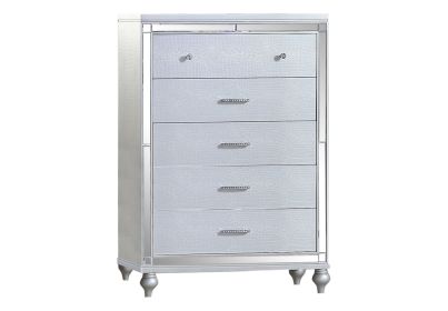 Sterling Mirror Framed 5-Drawer Chest Made With Wood in Silver Color