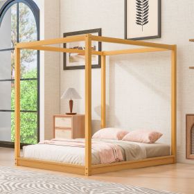 Queen Size Canopy Platform Bed with Support Legs,Natural