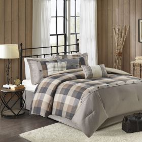 7 Piece Herringbone Comforter Set Neutral Queen