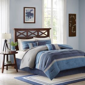 7 Piece Microsuede Comforter Set Navy Cal King