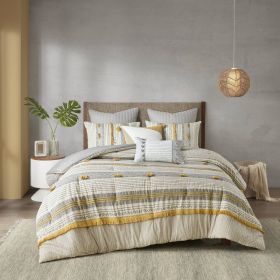 3 Piece Cotton Comforter Set Gray/Yellow Full/Queen
