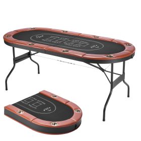 Foldable Poker Table, 8 Player 72 in Folding Casino Leisure Table with Padded Rails and Cup Holders, Oval Portable Game Tables with Felt & Metal Legs