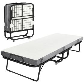 Folding Bed with Mattress for Adults, Twin Size, Portable Foldable Bed with Super Strong Steel Frame, 78.75" x 35.5", Fold Up, Roll Away & Hideaw