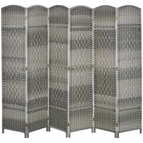 Folding Room Divider Screen 6 Panel 6' Tall Privacy Screen Freestanding Wood Partition for Home Office, Mixed Gray