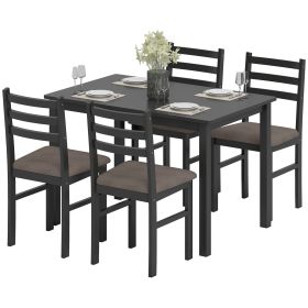 5-Piece Small Kitchen Table Set for 4, Farmhouse Dining Table Set with Upholstered Chairs and Rubber Wood Legs, Black