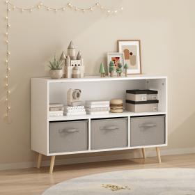 Kids bookcase with Collapsible Fabric Drawers, Children's Book Display, Toy Storage Cabinet Organizer, White/Gray
