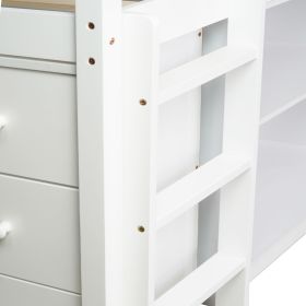 Twin Loft Bed w. stroage case ,drawers,Twin Loft Bed with ,Drawer Cabinet, Shelf Cabinet and Pulling -Out Desk