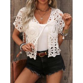 Hollow-out Knitted Cardigan Cropped Shawl Top For Women