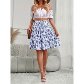 Womens Fashionable Casual Printed Stretch Skirt (Option: Sky Blue-S)