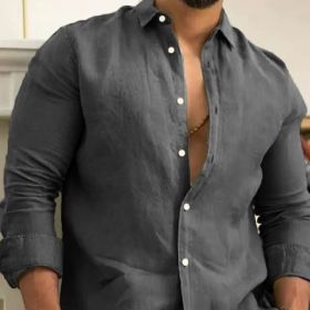 Mens Fashion Shirt Youth Casual Long Sleeve (Option: Dark Gray-S)
