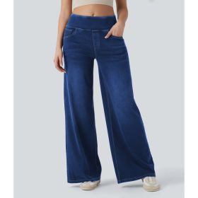 High-waisted Loose-fit Stretchy Wide-leg Jeans For Women (Option: Dark Blue-S)