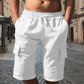 Multi-pocket Utility Five-point Shorts Sporty And Casual (Option: S-White)