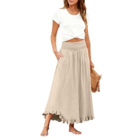 High-waisted Elastic-waist Long Skirt With Ruffled Hem (Option: 1color-S)