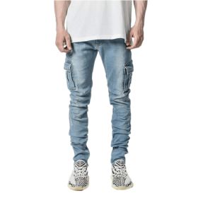 Fashionable And Simple Men's Multi-Pocket Tooling Jeans (Option: Light Blue-S)