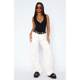 Women's High Waist Wide Leg Mopping Jeans (Option: White-XS)