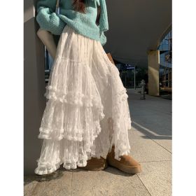 Sweet Floral Mesh Maxi Dress With Intricate Ruffle Detailing And Asymmetrical Hemversatile And Chic (Option: White-S)