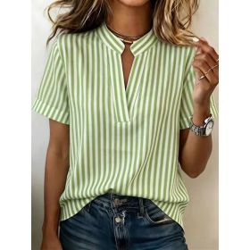 Simple And Elegant Womens Striped Short-Sleeve Fashionable Shirt (Option: Yellow Green-S)
