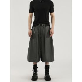 Wide-leg Pleated Draping Mens Suit Pants Shorts (Option: Gray-S)