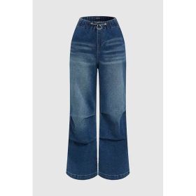 Non-elastic Elasticated Waist Wide Straight Pants (Option: H028S)