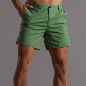 Men's Shorts With Pockets Fashion Summer Button Beach Pants (Option: Green 311 Solid Color Shorts-S)