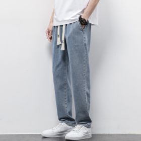 Summer Loose Wide Leg Jeans Pants Men Fashion Drawstring Elasticated Straight Trousers (Option: Resistance To 040 Light Blue-S)