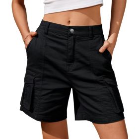 Womens Solid-Colored Casual Pants With Three-Dimensional Pockets And Buttons (Option: Black-S)