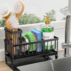 Holder For Kitchen Sink Sink Caddy Organizer With High Brush Holder Kitchen Countertop Organizers And Storage Essentials (Option: BlacK)