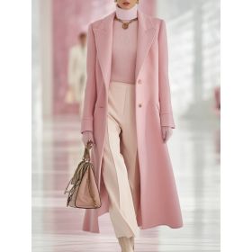 Women's Loose-fitting Long Solid Color Lapel Coat (Option: Pink-M)