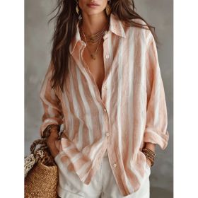 Womens Striped Printed Casual Loose Shirt (Option: Pink-S)