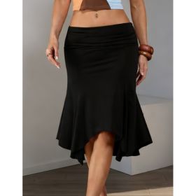Elegant And Simple Irregular Fishtail Skirt (Option: Black-S)
