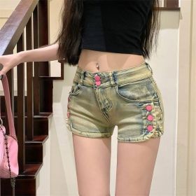 Stretchy Slimming Low-rise Retro American-style Denim Hot Shorts That Flatter (Option: Distressed Blue-S)