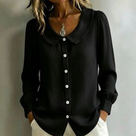 Womens Button-down Shirt With A Doll Collar Top (Option: Black-3XL)