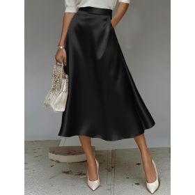 Satin And Velvet Fashionable Commuter Skirt (Option: Black-S)