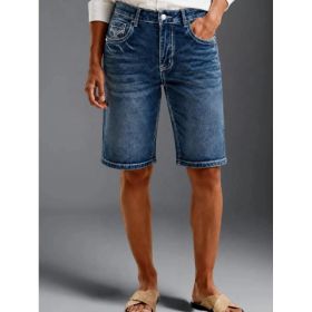 Women High Waist Stretch Slim Denim Bermuda Shorts Casual Mid Pants For Summer Cycling Daily Street Wear (Option: Blue-S)