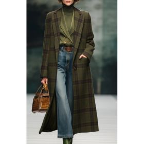 Casual Loose-fitting Retro Plaid Mid-length Coat (Option: Army Green-M)