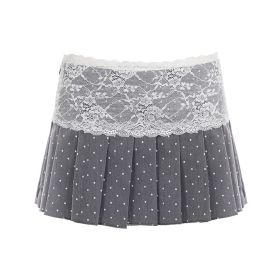 Low-rise Pleated Skirt With Lace Trim And Panel Design To Prevent Wardrobe Malfunctions (Option: Gray-S)