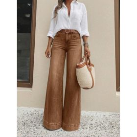 Vintage Brown High Waist Wide Leg Jeans Women Washed Loose Floor Length Denim Pants Casual High Rise Baggy Denim Trousers With Pockets (Option: Brown-S)