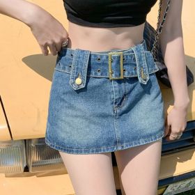 Retro High-waisted, Designer-style A-line Mini Skirt For Edgy (Option: Retro Blue-XS)