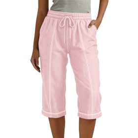Women's Casual Solid-Colored Cropped Straight-Leg Pants With Elastic Waist (Option: Pink-S)