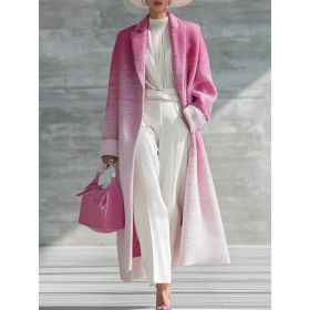 Women's Loose-fitting Long Gradient Coat With Lapel (Option: Dark pink-M)