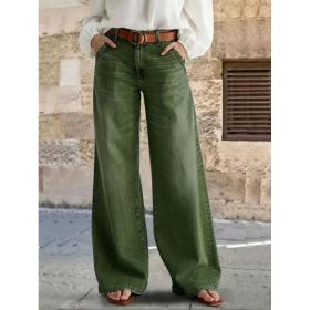Vintage Washed Olive Green Wide Leg Denim Pants High Rise Loose Floor-Length Casual Streetwear Women Jeans (Option: Green-S)