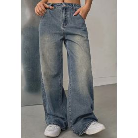 European And American Women's Washed Vintage Denim Pants (Option: Sea Blue-S)