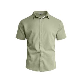 Mens Solid-color Short-sleeve Lapel Shirt (Option: Heather Gray Light Green-S)