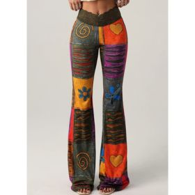 Color-blocked Printed Flared Trousers (Option: Multicolor-S)