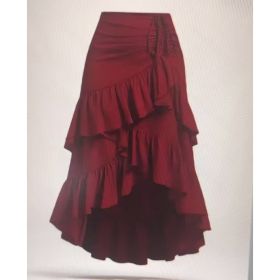 Sweet High-waisted Slimming Ruffled Hem Skirt For Women (Option: Wine Red-S)