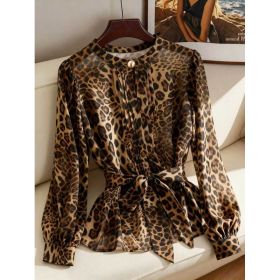 Loose-fit Chic Chiffon Blouse For Women (Option: Brown-0XL)