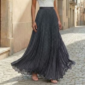 Retro Polka-dot Swing Dress Casual Holiday Long Skirt (Option: Gray-S)